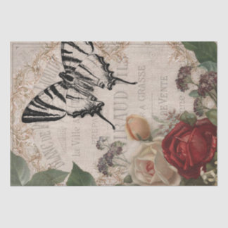 Vintager Schmetterling und Rose Shabby Chic Dekoup Seidenpapier