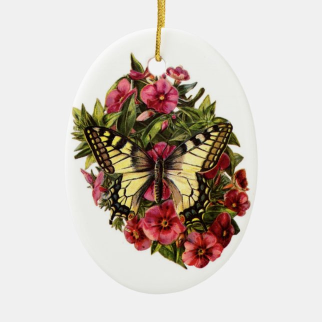 Vintager Schmetterling Weihnachtsbaum Keramikornament (Vorne)