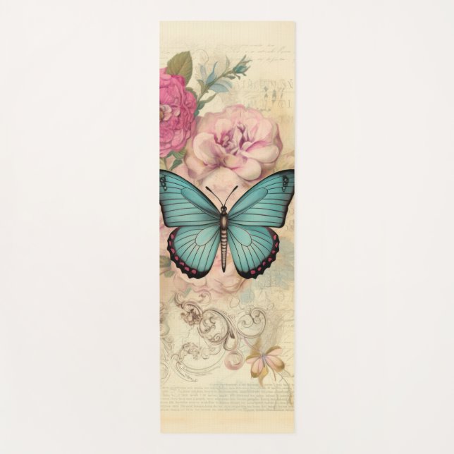 Vintager Schmetterling Yogamatte (Vorderseite)
