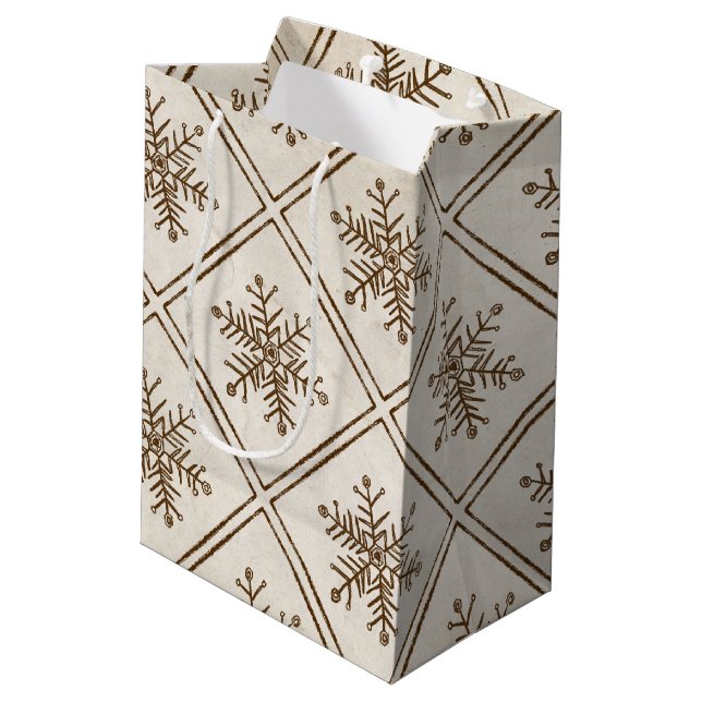 Vintager Schneeflocken Mittlere Geschenktüte (Rückseite Schrägansicht)
