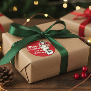 Vintager Schneemann auf Einrad-Weihnachten Runder Aufkleber