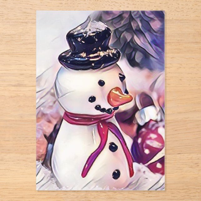 Vintager Schneemann im Schnee Zeichnend Acryleinladungen (Vorderseite)