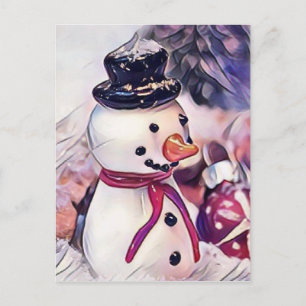 Vintager Schneemann im Schnee Zeichnend Feiertagspostkarte