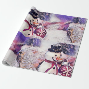 Vintager Schneemann im Schnee Zeichnend Geschenkpapier