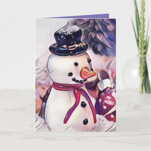 Vintager Schneemann im Schnee Zeichnend Karte