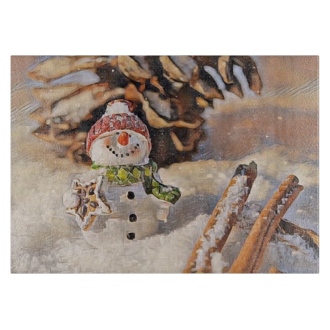 Vintager Schneemann im Schnee Zeichnend Schneidebrett (Vorderseite)