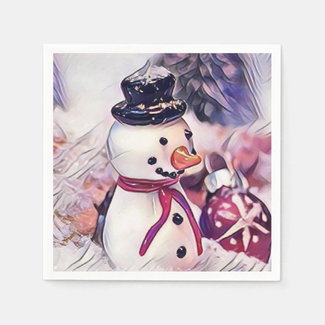 Vintager Schneemann im Schnee Zeichnend Serviette (Vorderseite)