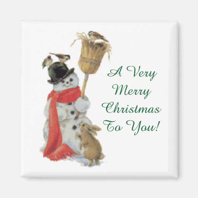 Vintager Schneemann mit Freunden Magnet (Vorne)