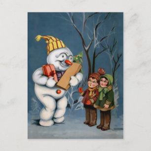 Vintager Schneemann mit Presents Postkarte