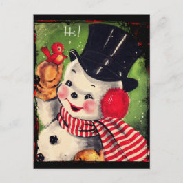 Vintager Schneemann mit Rotem Vogel Postkarte