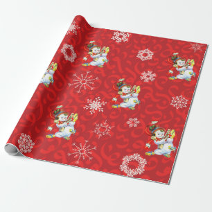 Vintager Schneemann und Schneeflocke Geschenkpapier