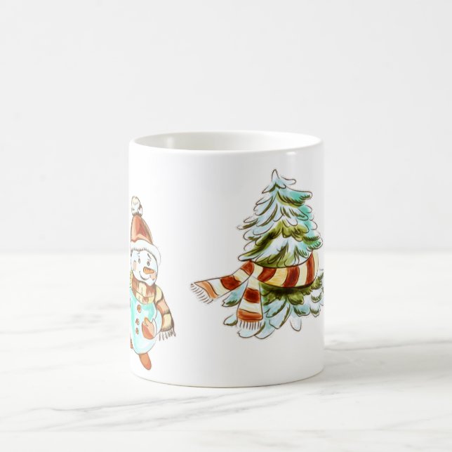 Vintager Schneemann und Weihnachtsbaum Tasse (Mittel)