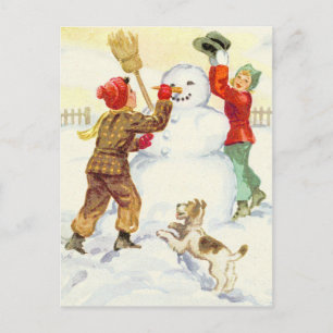 Vintager SCHNEETAG KINDERSPIEL Postkarte