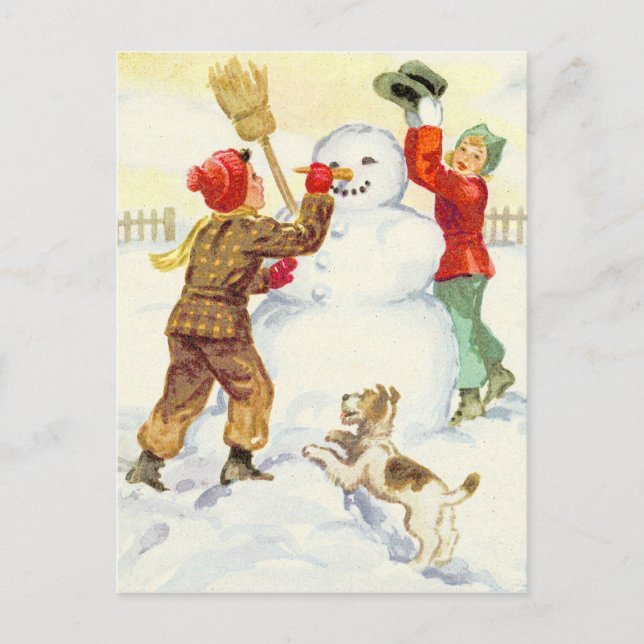 Vintager SCHNEETAG KINDERSPIEL Postkarte (Vorderseite)