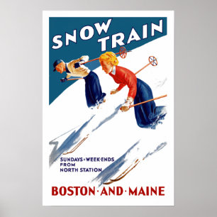 Vintager Schneeverkehr in Boston und Maine Poster