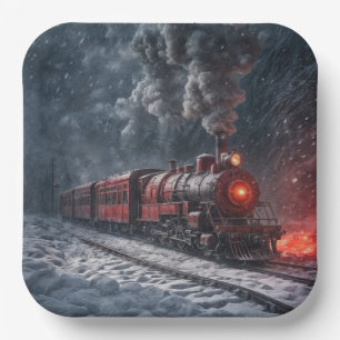 Vintager Schneezug Pappteller