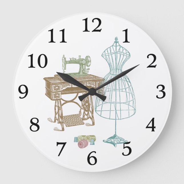 Vintager Schreibtisch für antike Dressmaker Große Wanduhr (Vorderseite)