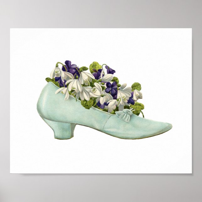 Vintager Schuh mit Wildblumen gefüllt Poster (Vorne)