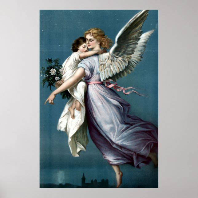 Vintager Schutzengel mit Kind Poster (Vorne)