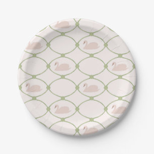 Vintager Schwanenschwanz Trellis, grün und rosa Pappteller