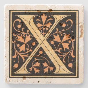 Vintager Schwarz- und Goldbrief "X" Steinuntersetzer