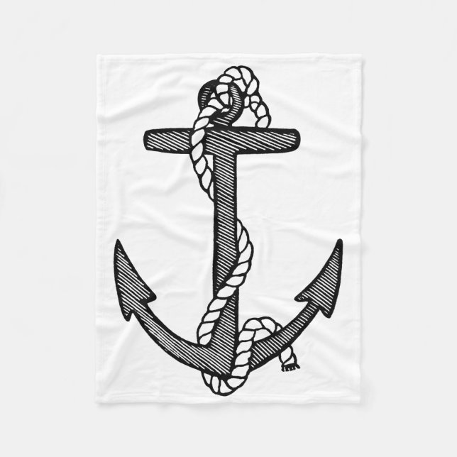 Vintager Schwarz-Weiß-Anker und -Seil Fleecedecke (Vorderseite)