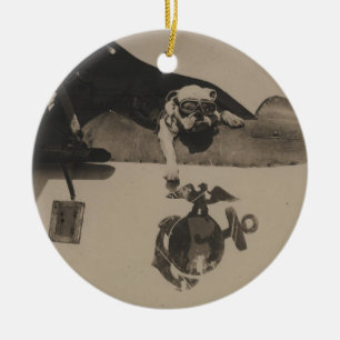 Vintager Schwarz-Weiß-Bulldoggen-Luftverkehr Keramikornament