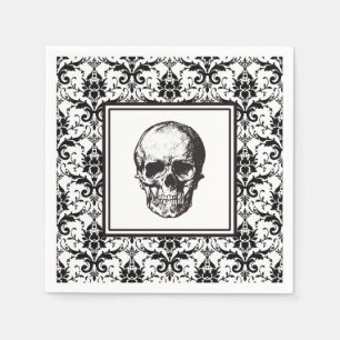 Vintager schwarz-weiß-gotischer Damaskus-Schädel Serviette