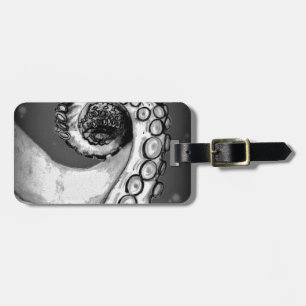 Vintager Schwarz-Weiß-Oktopus-Tentakel Gepäckanhänger