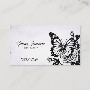 Vintager Schwarz-Weiß-Rose-Schmetterling Tattoo Ar Visitenkarte