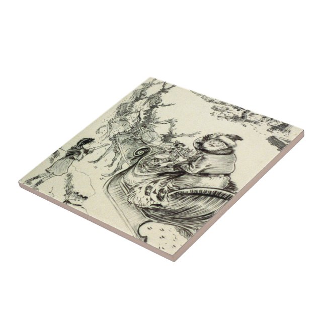 Vintager Schwarz-Weiß-Weihnachtsmann kommt in die  Fliese (Seite)