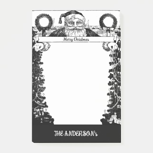 Vintager Schwarz-weißer Familienname Weihnachtsnac Post-it Klebezettel (Vorderseite)