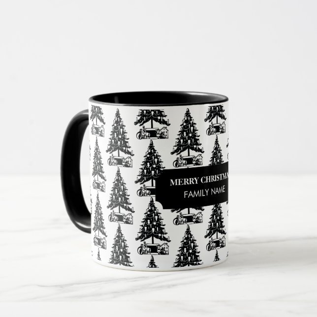 Vintager Schwarz-weißer Weihnachtsbaum Individuell Tasse (Vorderseite Links)