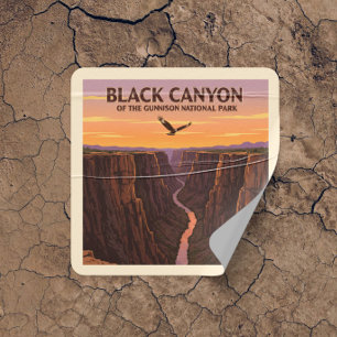 Vintager Schwarzer Canyon des Gunnison-Nationalpar Quadratischer Aufkleber