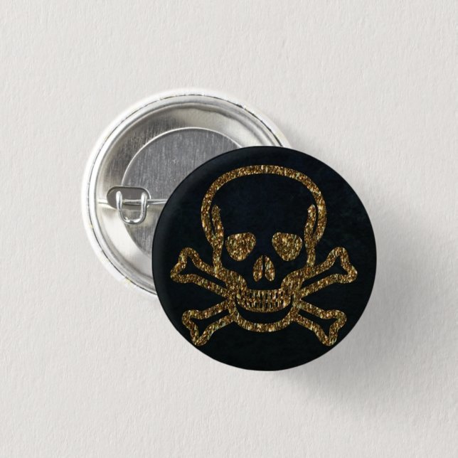Vintager Schwarzer-Gold-Piratenschädel Button (Vorne & Hinten)