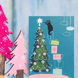 Vintager Schwarzer Katze, der Weihnachtsbaum dekor Feiertagskarte