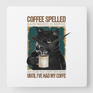 Vintager schwarzer Katzenkaffee rückwärts geschr Quadratische Wanduhr