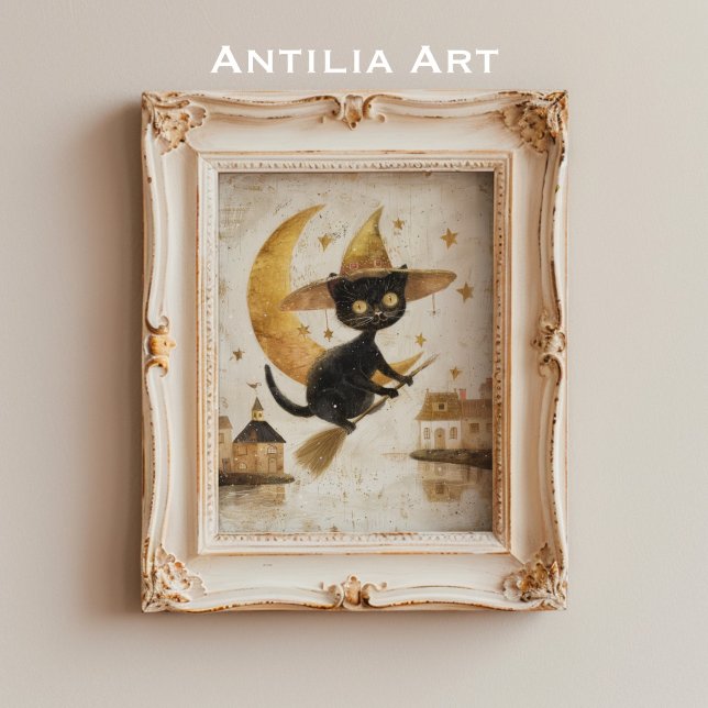 Vintager, schwarzer Katzenmaler Halloween-Mond Poster (Von Creator hochgeladen)