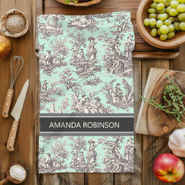 Vintager schwarzer Pfefferminztoil de jouy Geschirrtuch