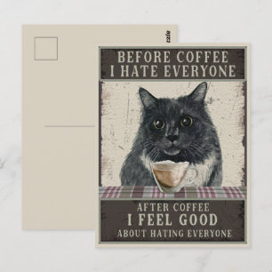 Vintager schwarzer Sarcastic Cat und Kaffee Postkarte