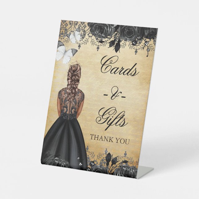 Vintager Schwarzer Schmetterlingstisch Sockelschild (Vorderseite)