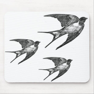 Vintager schwarzer Schwalben-Entwurf Mousepad