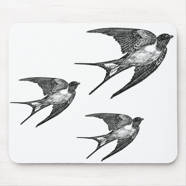 Vintager schwarzer Schwalben-Entwurf Mousepad (Vorne)