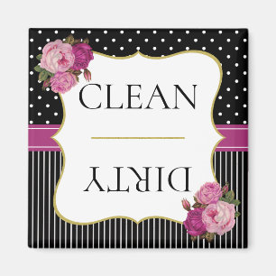 Vintager Schwarzer Streifen Dosen Lila Blumengesch Magnet