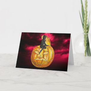 Vintager Schwarzer Teufel auf Jack o' Lantern Card Karte