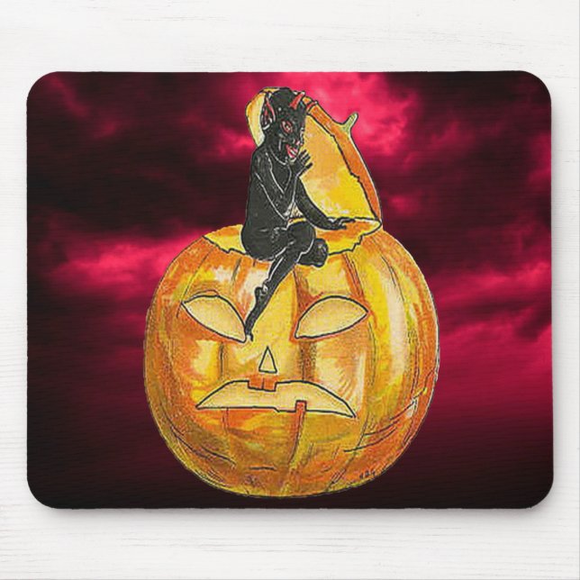 Vintager Schwarzer Teufel auf Jack o' Lantern Mousepad (Vorne)