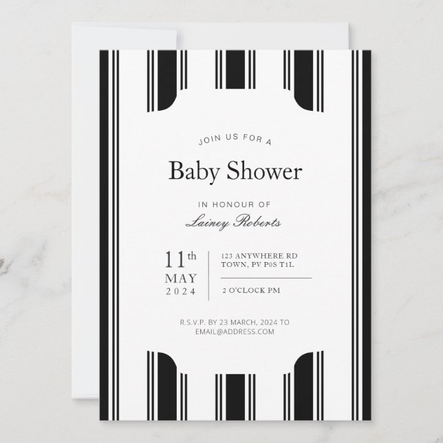 Vintager schwarzer und weißer Vertikalstreifen Einladung (Vorderseite)