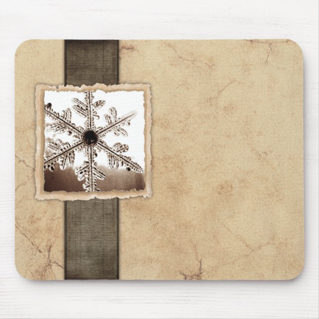 Vintager Schwarzer Winterschneeflocken Mousepad (Vorne)
