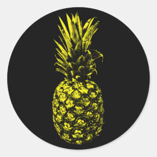 Vintager, schwarzgelber, trendy tropischer Ananas Runder Aufkleber
