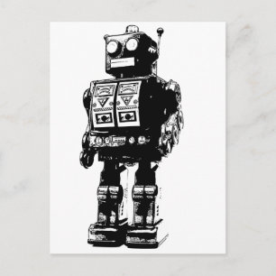 Vintager Schwarzweißroboter Postkarte